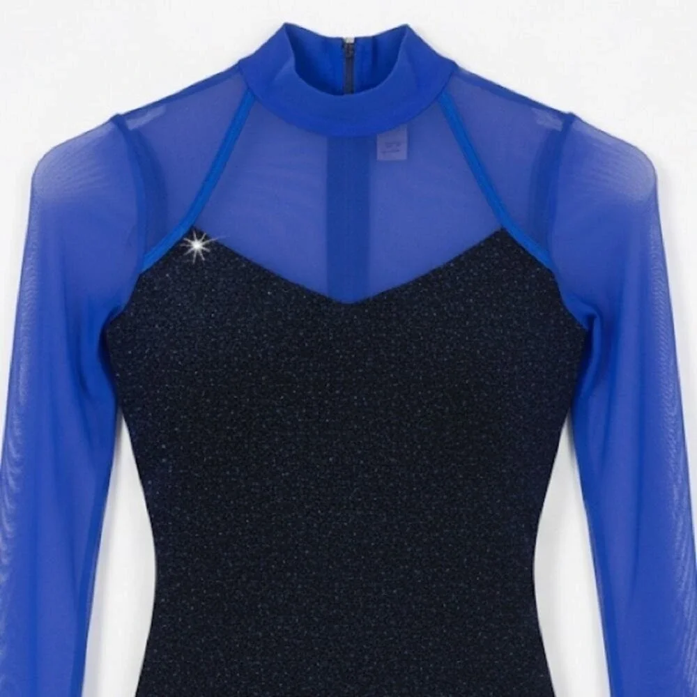 Double Platinum Royal Blue Mesh Long Sleeve Leotard Dance Gymnastics NWT‎ AXS